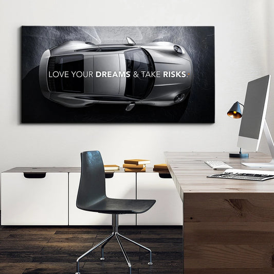 Love Your Dreams Success Motivational Poster Luxury Sports Car Inspirational Canvas Painting Wall Art Picture Office Home Decor