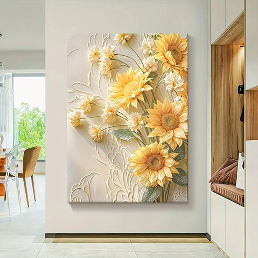 Modern Yellow Sunflower Decor Painting Wall arts Minimalist Sunflower Canvas Art Prints, Frameless Floral Posters Wall Decor