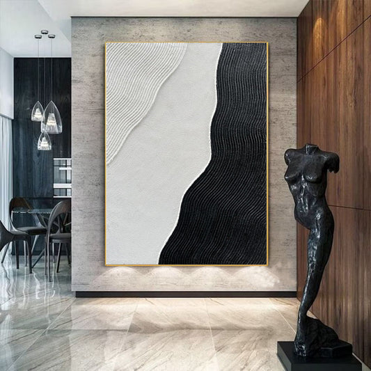 Minimalist Black And White Oil Painting On Canvas Hand-Painted Abstract Modern Wall Art Oversize Thick Texture Acrylic Painting